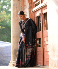 Exclusive Kantha Embroidered Pure Muga Silk Saree