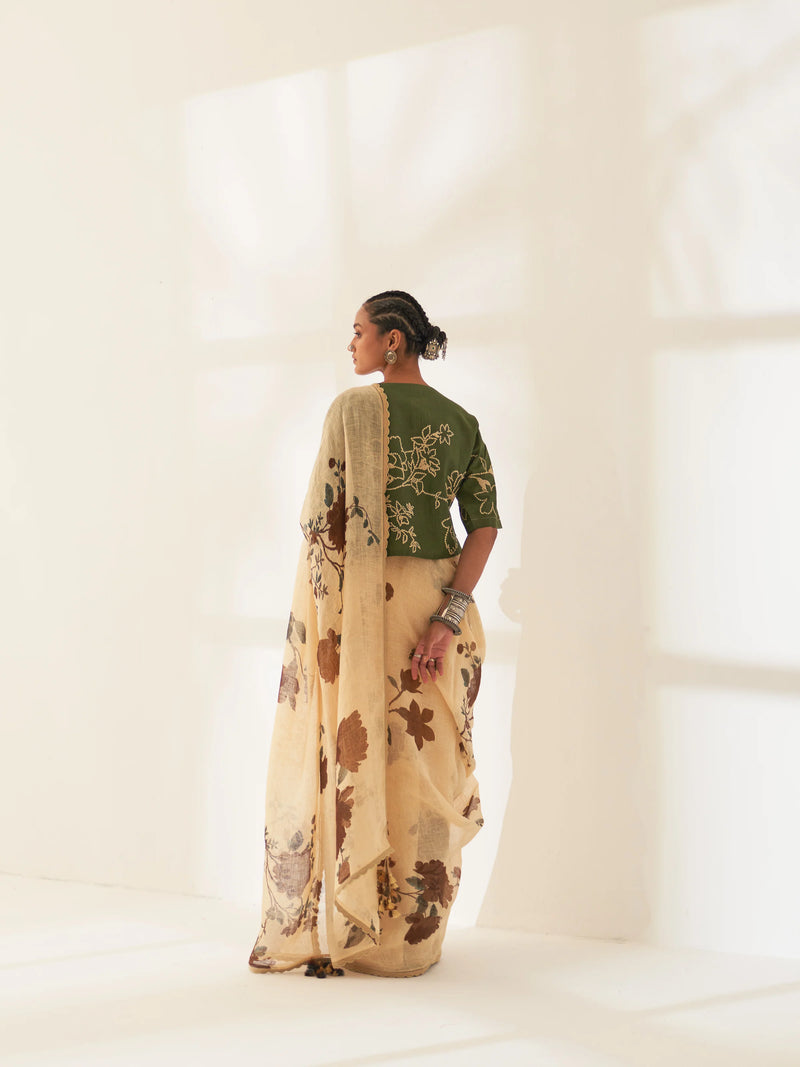 Mahogany Pure Linen Handloom Sari