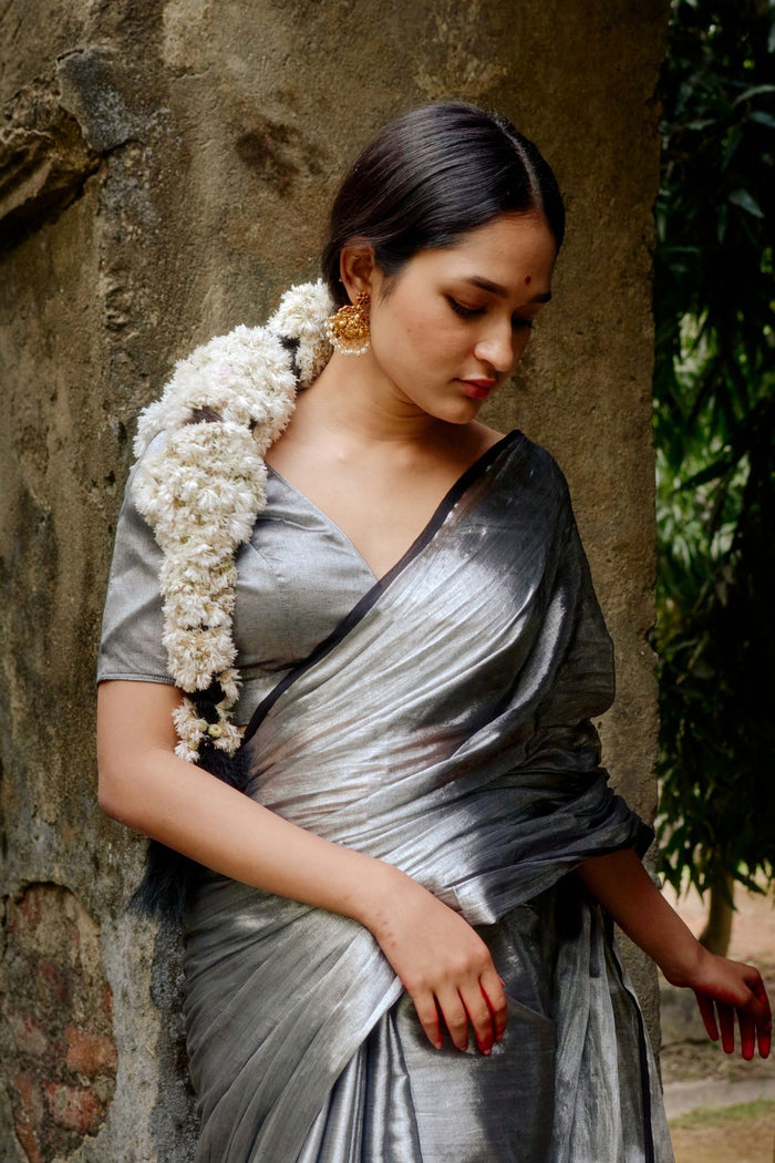 Ardhachadra  I Silver Tissue Saree