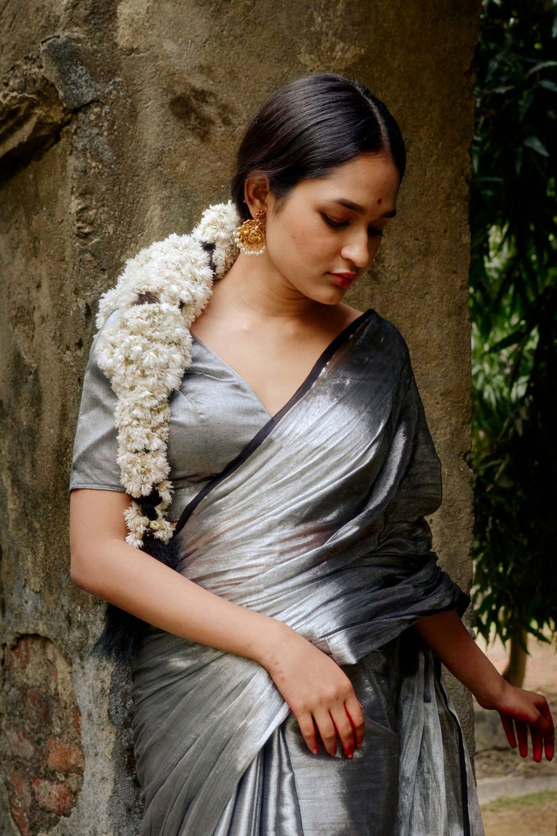 ARDHACHANDRA I SILVER TISSUE SAREE