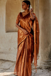 Copper Kalakar I Copper Handloom Tissue Saree