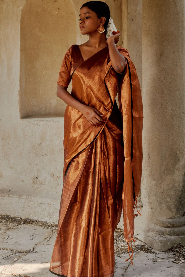Copper Kalakar I Copper Handloom Tissue Saree