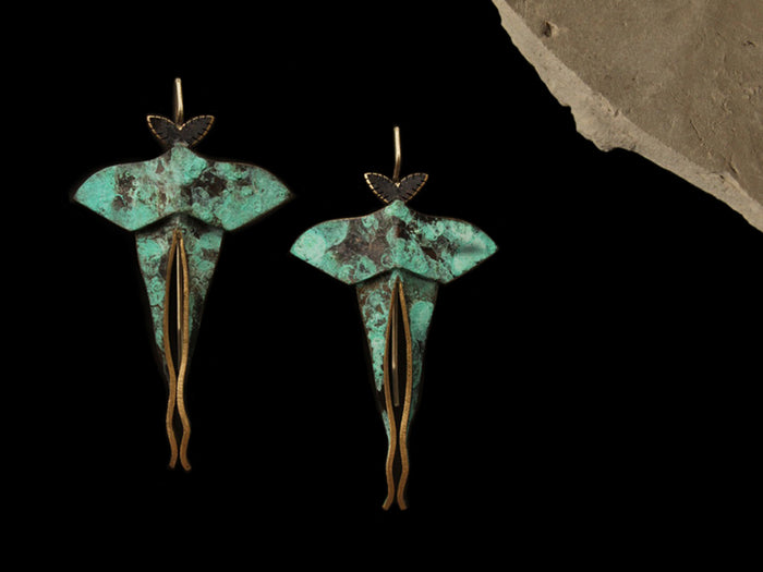 Luna moth earrings textured Dookdi handcrafted brass moth wing earrings artisan India