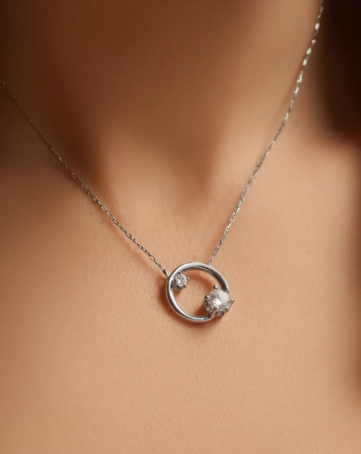Astra Arc Necklace — recycled silver arc pendant necklace side view, artisan ethical jewelry Mitti Lifestyle