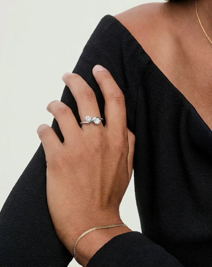Curve Glow Ring — handcrafted sterling silver curved band with sparkle stones, artisan ethical jewelry Akaar