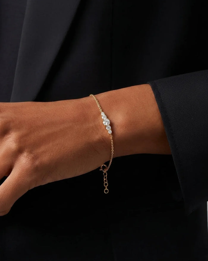 Rising Star Bracelet — recycled 925 sterling silver star charm bracelet, front view, handcrafted ethical jewelry by Akaar Mitti Lifestyle