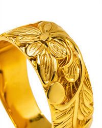 Floral Engraved Band — artisan recycled silver wide ring with floral engraving, sustainable ethical jewelry India