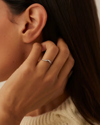 Three-Stone Wave Band — handcrafted sterling silver wave ring with three cubic zirconia, artisan ethical jewelry Akaar