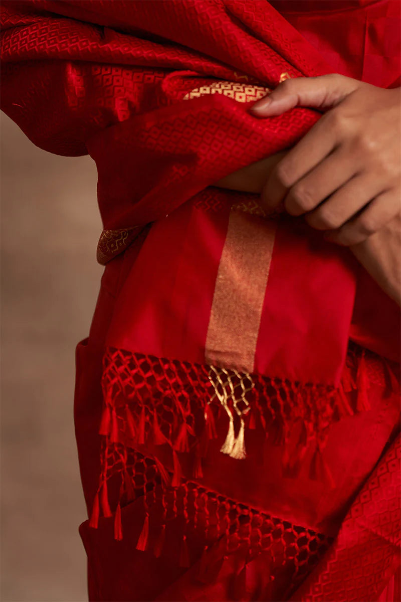 'Laal Anchal' Kadhua Benarasi Handloom Sari