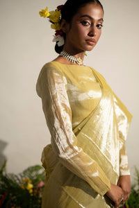 Buttercup Spice I Neon Olive Tissue Saree