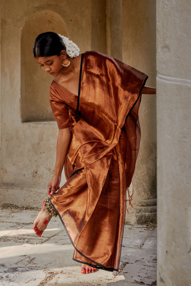 Copper Kalakar I Copper Handloom Tissue Saree