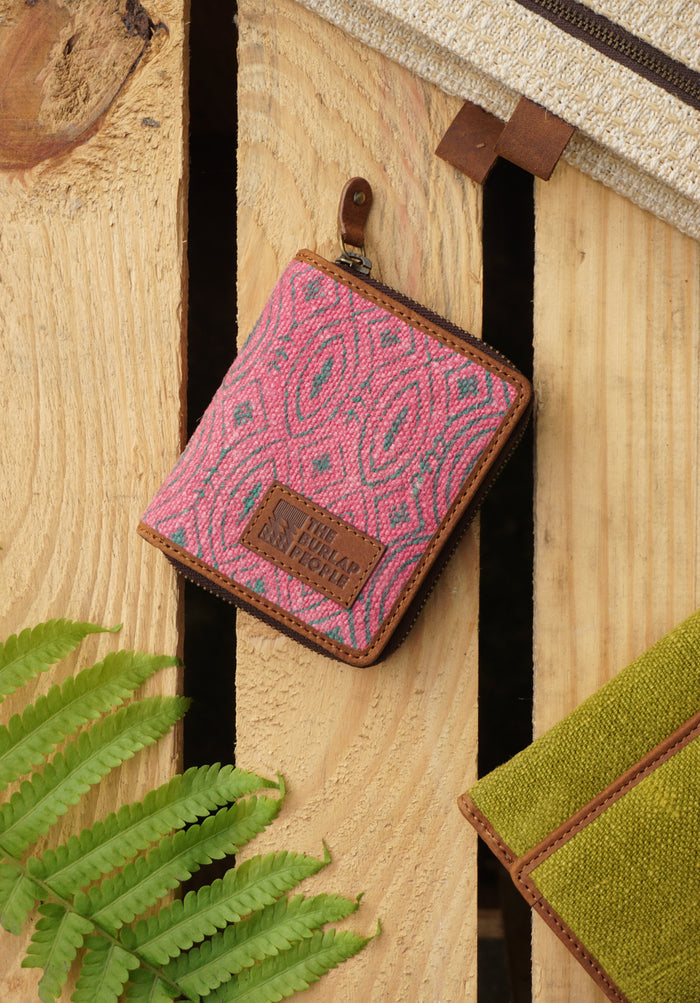 The Chota Flip and Zip Wallet in Pink Alpona Print