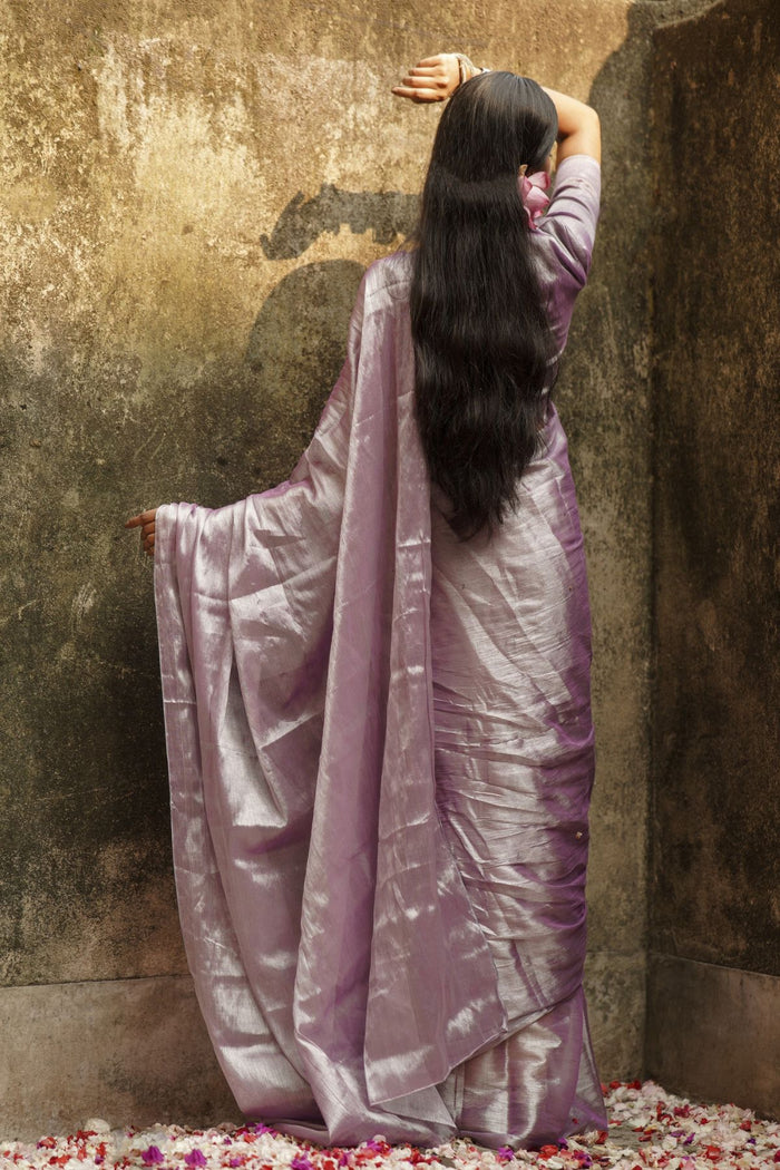 Lilac Lily I Pastel Purple Handloom Tissue Saree
