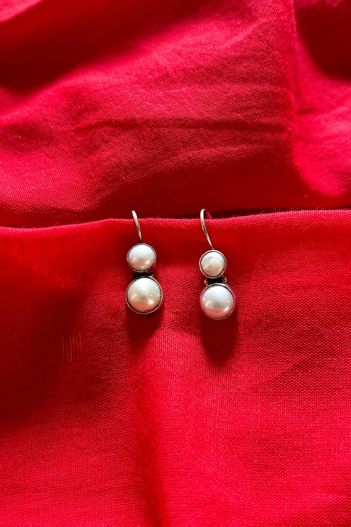 Circular Drop White Pearl Earrings