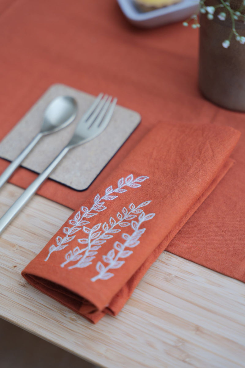 Orange Hand Embroidered Table Runner