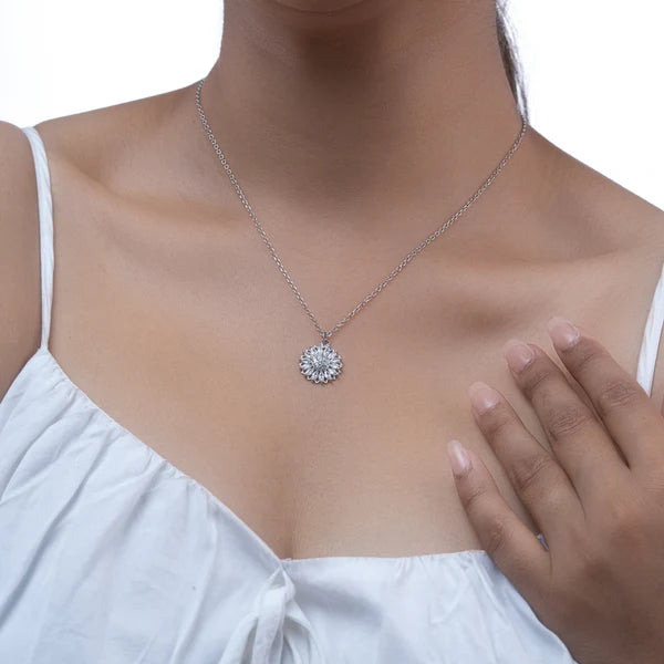 Bold Bloom Necklace — recycled silver statement bloom necklace side view, artisan sustainable jewelry