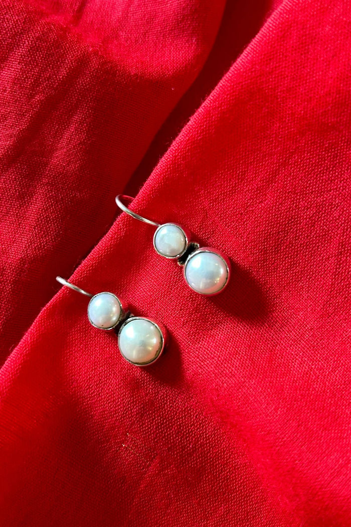 Circular Drop White Pearl Earrings