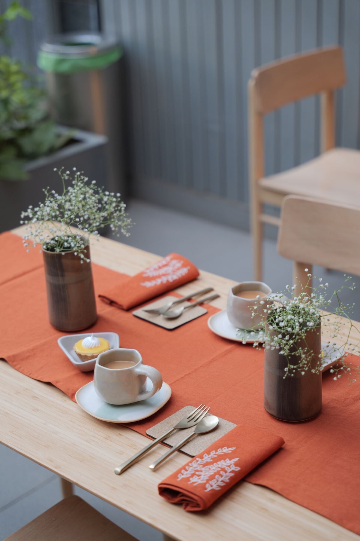 Orange Hand Embroidered Table Runner