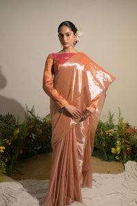 Gulmohar  Mirage I Neon Orange Tissue Saree