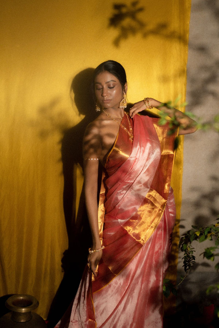 Mohini I Pastel Pink Handloom Mulberry Silk Saree With Zari Border