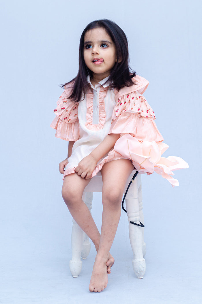 Blossom Sleeves Girls Chanderi Dress