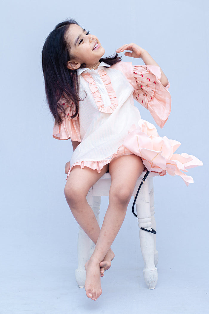 Blossom Sleeves Girls Chanderi Dress