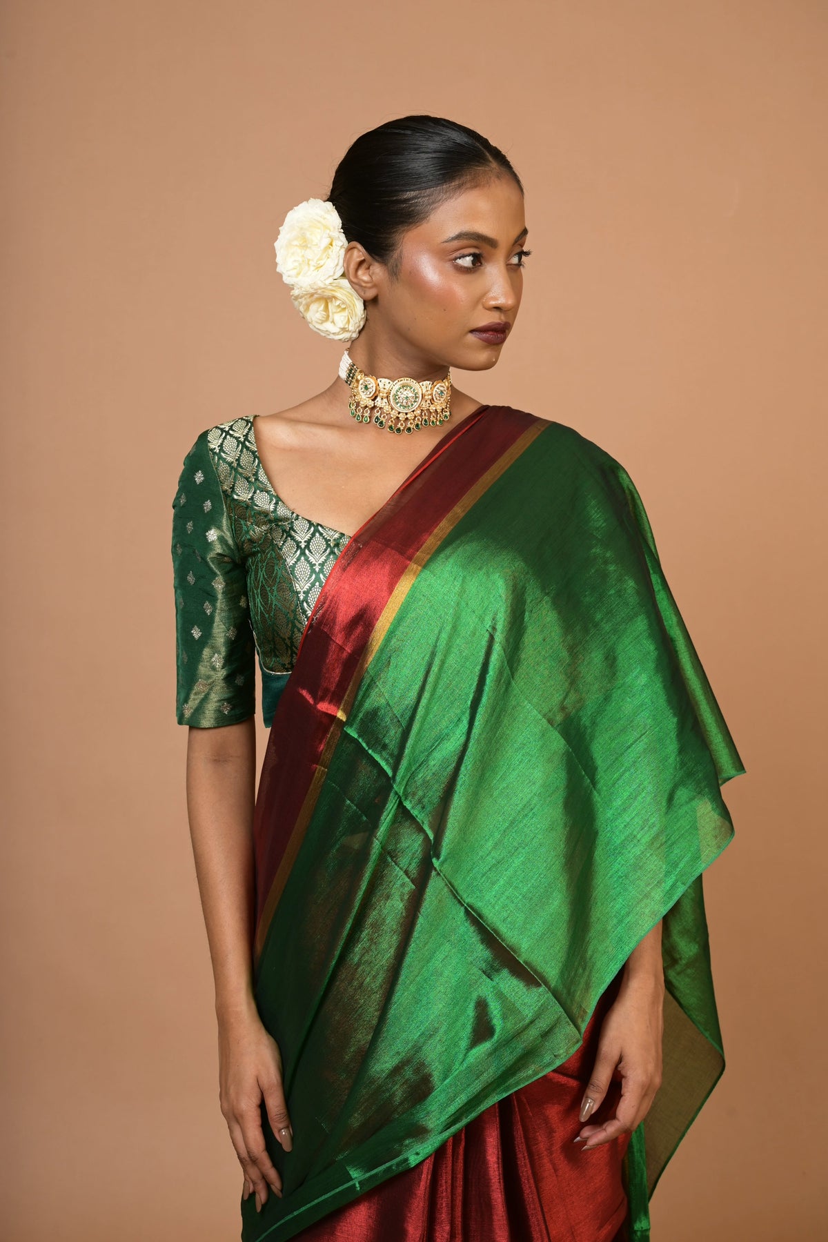 Dual-colour tissue saree