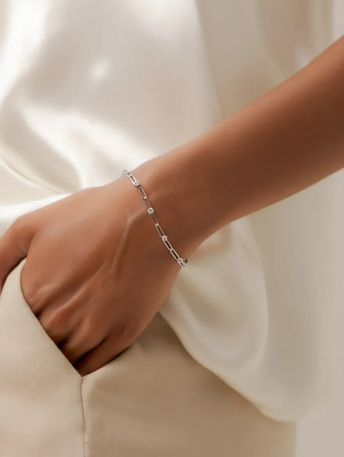 Radiant Link Bracelet — recycled sterling silver paperclip chain with crystal accents, handcrafted jewelry Akaar Mitti Lifestyle