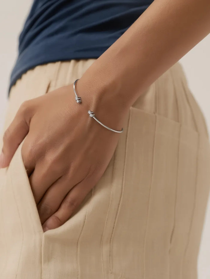 Dual-Cluster Open Cuff — recycled sterling silver open cuff with crystal clusters, handcrafted jewelry Akaar Mitti Lifestyle
