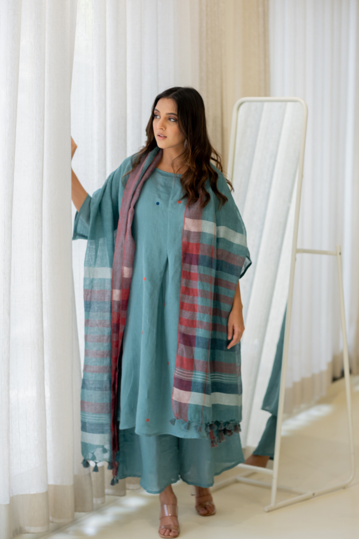 Coastal Lagoon Linen Kurta Set with Dupatta