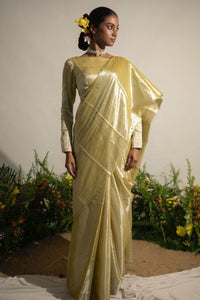 BUTTERCUP SPICE I NEON OLIVE TISSUE SAREE