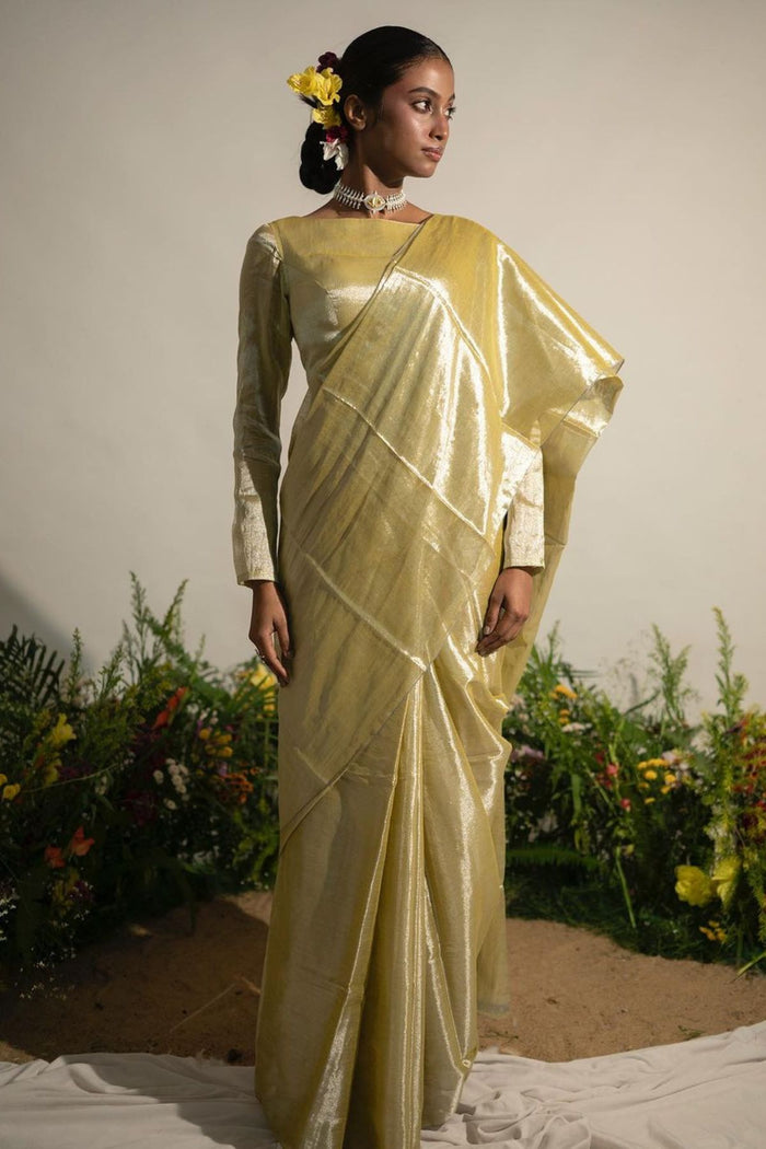 BUTTERCUP SPICE I NEON OLIVE TISSUE SAREE