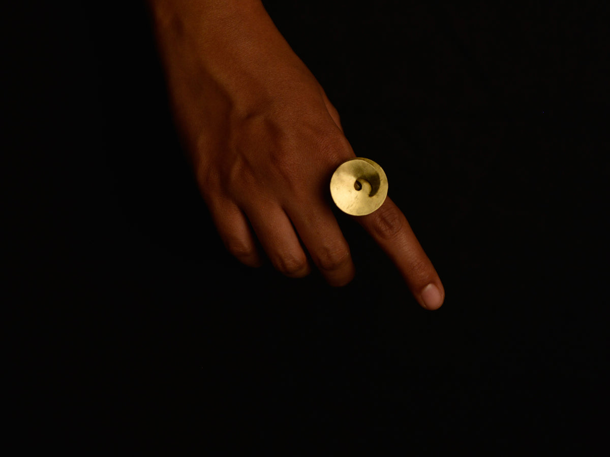 Spiral pod ring plain Dookdi handcrafted brass botanical spiral ring artisan India