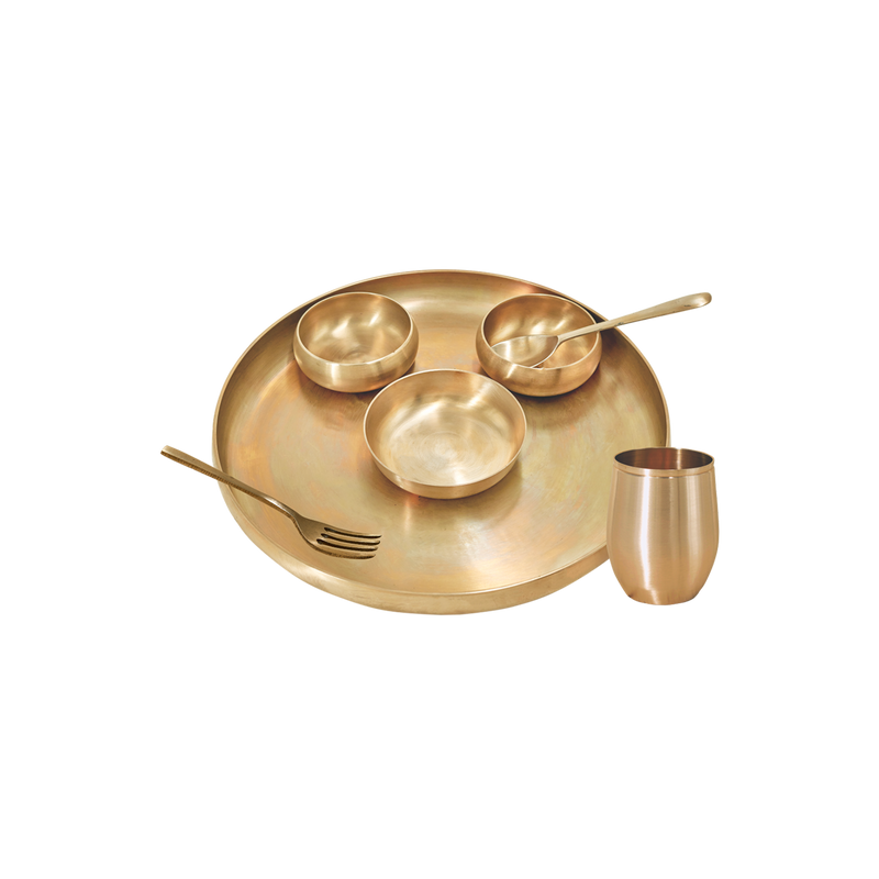 Handmade kansa bronze Curve Thali dinner set — toxin-free traditional tableware for mindful dining