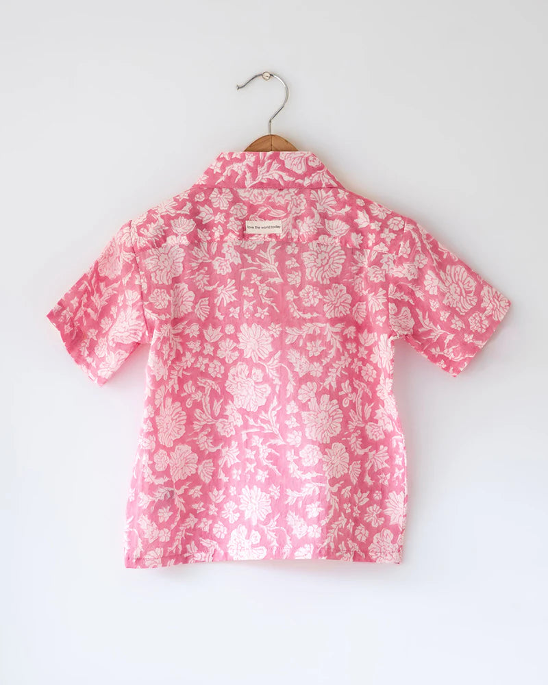 ‘Groove’ pink floral hand block print boys shirt
