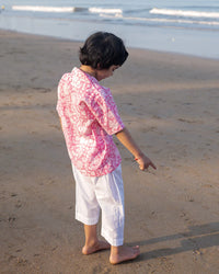 ‘Groove’ pink floral hand block print boys shirt