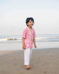 ‘Groove’ pink floral hand block print boys shirt