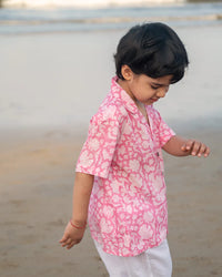 ‘Groove’ pink floral hand block print boys shirt