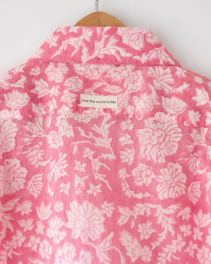 ‘Groove’ pink floral hand block print boys shirt