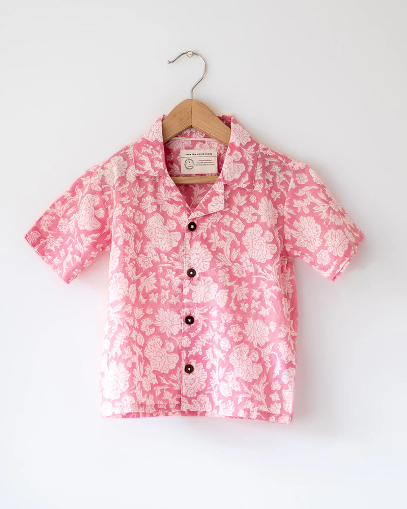 ‘Groove’ pink floral hand block print boys shirt