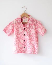 ‘Groove’ pink floral hand block print boys shirt