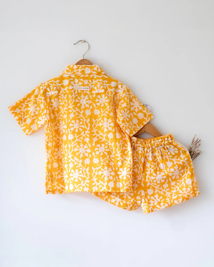 ‘Boogie’ yellow floral hand block print mal mal coord set