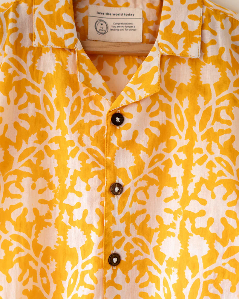‘Boogie’ yellow floral hand block print mal mal coord set