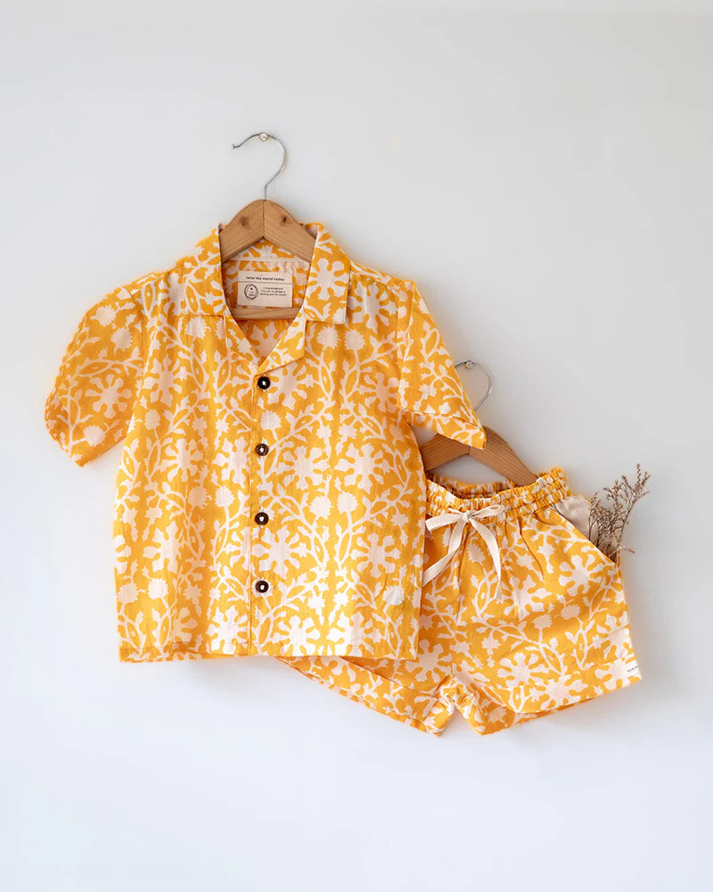 ‘Boogie’ yellow floral hand block print mal mal coord set