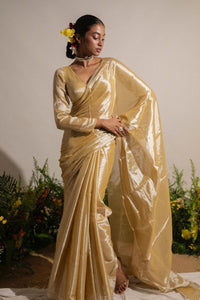 Mari-Gold Rush I Neon Yellow Tissue Saree