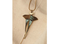 Chained Luna Moth Dookdi — close-up of luna moth pendant texture, handcrafted artisan sculptural nature jewelry