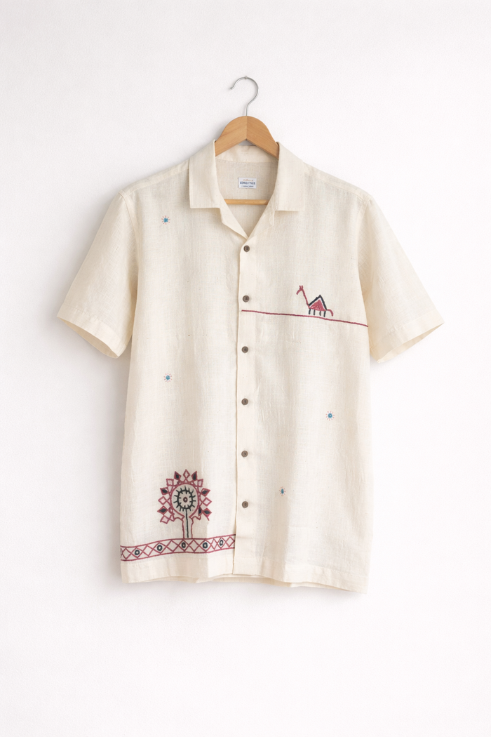 Beige shirt with floral embroidery 