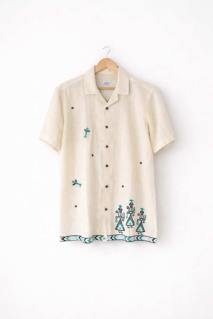Beige shirt with embroidered designs 