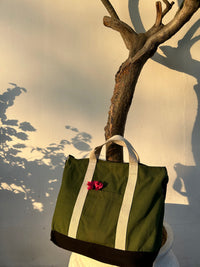 Green Canvas Crossbody Tote Bag