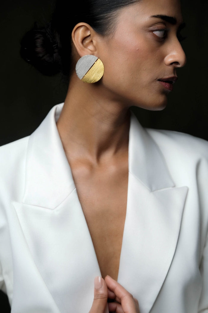 Yin Yang studs large bold symbolic brass earrings De'anma handcrafted artisan India